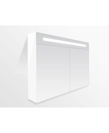 Spiegelkast Delia 100x70x15cm MDF Hoogglans Wit LED Verlichting Lichtschakelaar Stopcontact Binnen en Buiten Spiegel