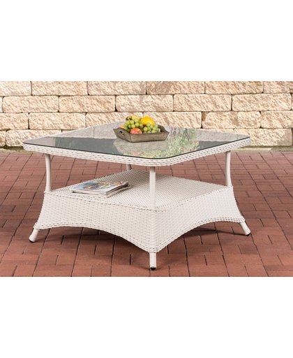 Clp Design outdoor lounge tafel PANDORA, hoogte 60 cm, 5 mm rotan vlechtwerk, ALU frame, met opbergruimte, glazen tafelblad - wit 80 x 80 cm