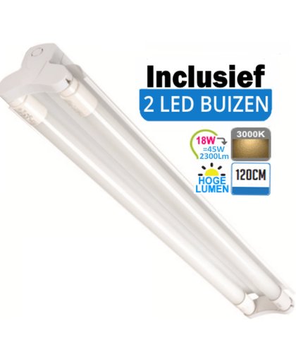 LED Buis  armatuur met Trog 120cm - Dubbel | Inclusief Hoge Lumen LED Buizen  - 3000K - Warm wit
