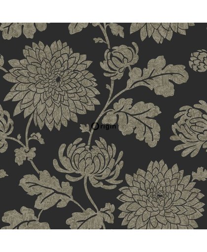 lijmdruk vlies behang bloemen zwart en brons - 326150 van Origin - luxury wallcoverings uit Bloomingdale