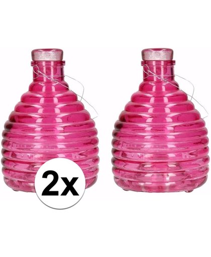 2x Wespenvangers / wespenval van roze glas 18 cm