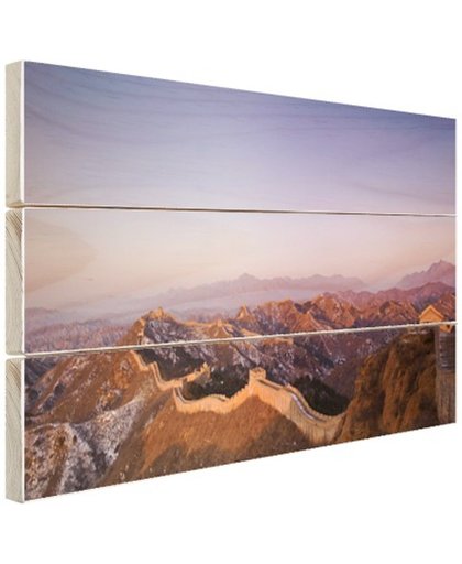 De Chinese Muur bij zonsopgang Hout 60x40 cm - Foto print op Hout (Wanddecoratie)