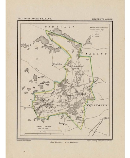 Historische kaart, plattegrond van gemeente Oerle in Noord Brabant uit 1867 door Kuyper van Kaartcadeau.com