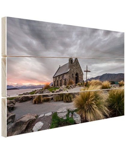 Kerk van de Goede Herder Nieuw-Zeeland Hout 80x60 cm - Foto print op Hout (Wanddecoratie)