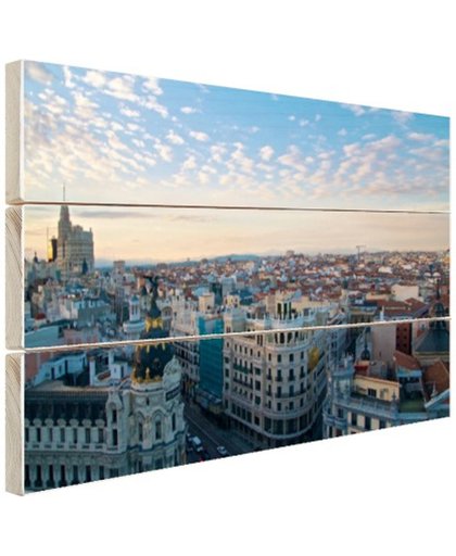 Madrid in de avond Hout 80x60 cm - Foto print op Hout (Wanddecoratie)