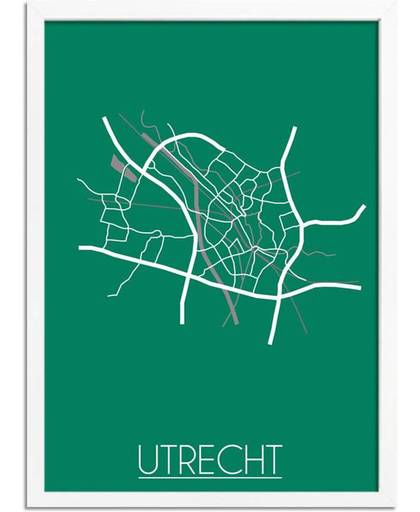 Plattegrond Utrecht Stadskaart poster DesignClaud - Groen - A4 + fotolijst wit