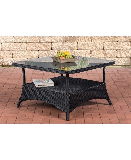 Clp Design outdoor lounge tafel PANDORA, hoogte 60 cm, 5 mm rotan vlechtwerk, ALU frame, met opbergruimte, glazen tafelblad - zwart, 80 x 80 cm