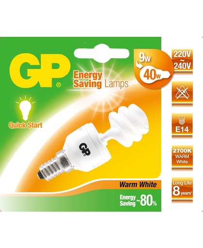 GP Lighting Spaarlamp Spiraal E14 9W (40W) - Warm wit - 2700K