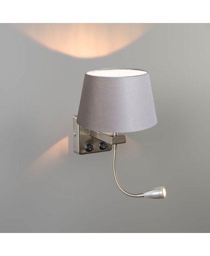QAZQA Brescia Combi - Wandlamp met leeslamp - 1 lichts - D 150 mm - grijs
