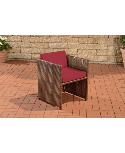 Clp Poly-rotan Wicker stoel / fauteuil TAHITI, aluminium frame, kussen - bruin gemeleerd hoes : robijnrood