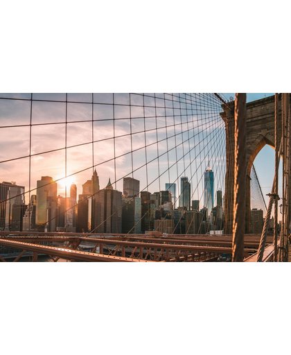 New York Behang | De brug van New York bij zonsondergang | 430 x 250 cm | Extra Sterk Vinyl Behang