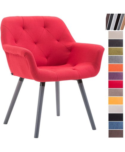 Clp Luxueuze bezoekersstoel CASSIDY club stoel, beklede eetkamerstoel met armleuning, belastbaar tot 150 kg - rood houten onderstel kleur grijs
