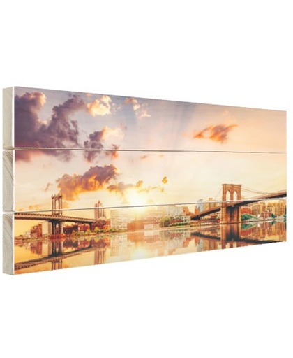 Twee bruggen New York Hout 120x80 cm - Foto print op Hout (Wanddecoratie)