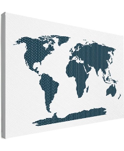 Wereldkaart kruisjes en plusjes blauw canvas 200x100 cm