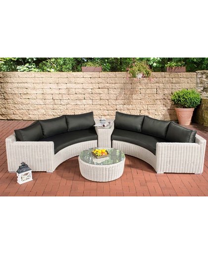 Clp Poly-Rotan Garden Lounge Set rond, BARBADOS, 2x 3-zitsbank, ronde glazen tafel Ø 80 cm, 6 zitplaatsen - 5 mm ronde rotan kleur : wit, hoes : antraciet