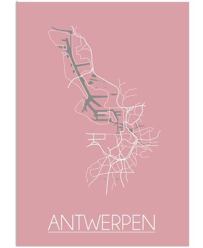 Plattegrond Antwerpen Stadskaart poster DesignClaud - Roze - A4 poster