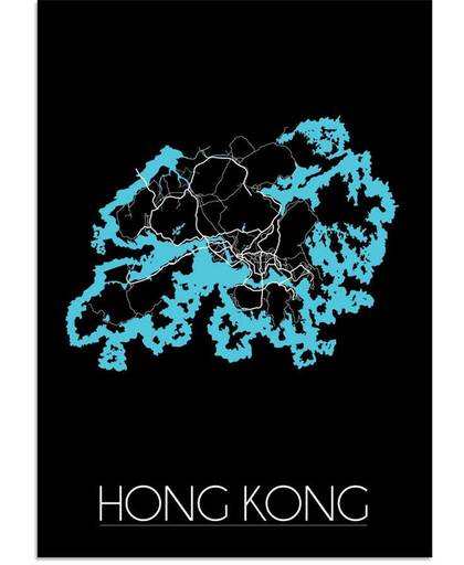 Plattegrond Hong Kong Stadskaart poster DesignClaud - Zwart - A3 + Fotolijst zwart