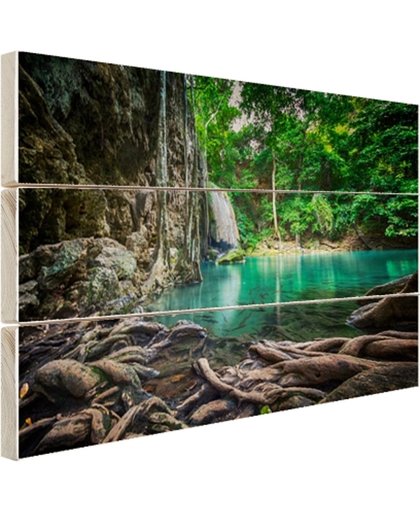 Erawan waterval in jungle Hout 30x20 cm - Foto print op Hout (Wanddecoratie)