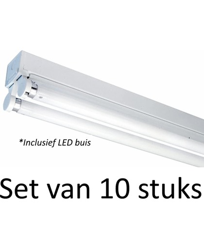 LED Buis armatuur 60cm - Dubbel | Inclusief LED buizen - Natuurlijk wit (Set van 10 stuks)