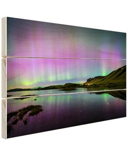 Waanzinnig noorderlicht in IJsland Hout 80x60 cm - Foto print op Hout (Wanddecoratie)