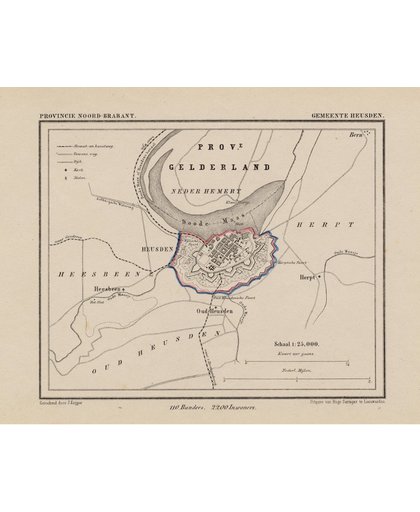 Historische kaart, plattegrond van gemeente Heusden in Noord Brabant uit 1867 door Kuyper van Kaartcadeau.com