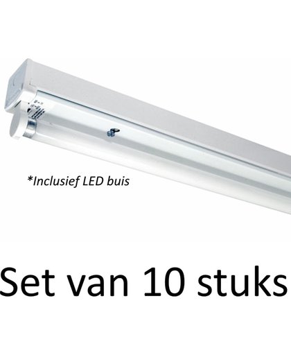 LED Buis armatuur 120cm - Enkel | Inclusief LED buis - Warm wit (Set van 10 stuks)
