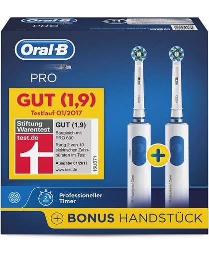 Oral-B PRO 600 Bonuspack Volwassene Roterende-oscillerende tandenborstel Blauw, Wit