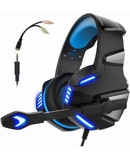 Gaming Headset voor PS4 Xbox One, Micolindun Over Ear Gaming Koptelefoon met Microfoon Stereo Surround Ruisonderdrukking LED-verlichting Volumeregeling voor laptop, pc, Mac, iPad, Smartphones