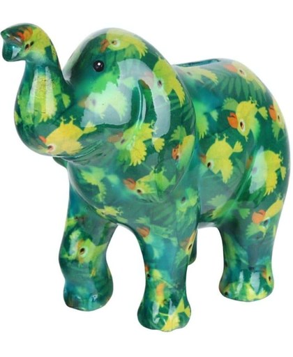 Pomme Pidou spaarpot olifant Zara - Uitvoering - Groen met papegaaien