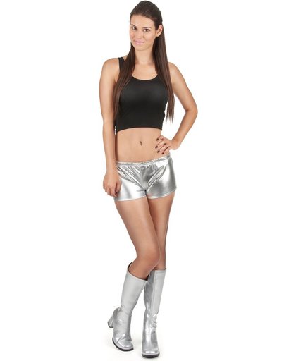 Zilverkleurig glimmend disco shorty voor vrouwen - Verkleedkleding