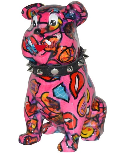 Pomme Pidou spaarpot bulldog Buddy - Uitvoering - Roze met lippen en emoji