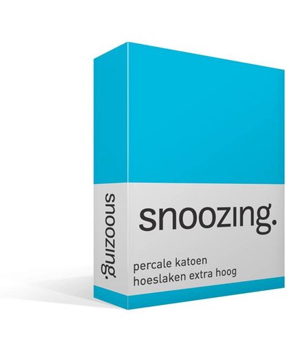 Snoozing - Hoeslaken - Extra hoog - Percale katoen - Eenpersoons - 80x220 cm - Percale katoen - Turquoise