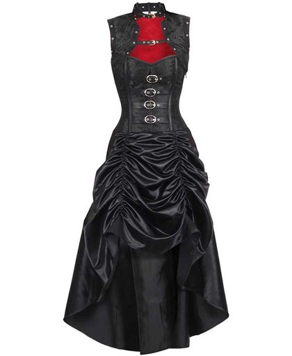 Steampunk gedrapeerde overbust korset jurk met bolero en gespen zwart - Gothic - 2XL - VG London
