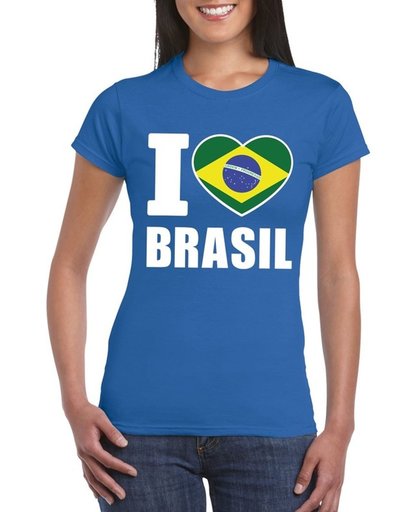 Blauw I love Brazilie supporter shirt dames - Braziliaans t-shirt dames L
