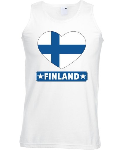 Finland singlet shirt/ tanktop met Finse vlag in hart wit heren M