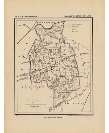 Historische kaart, plattegrond van gemeente Etten en Leur in Noord Brabant uit 1867 door Kuyper van Kaartcadeau.com