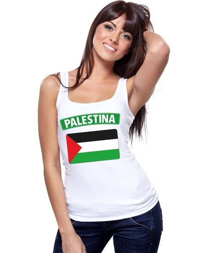 Palestina singlet shirt/ tanktop met Palestijnse vlag wit dames S