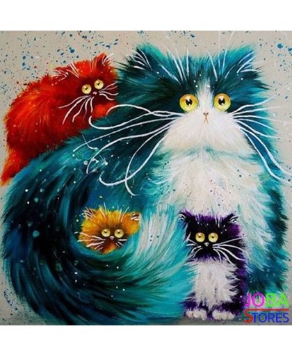Diamond Painting "JobaStores®" Crazy Cats 01 - volledig - 20x20cm