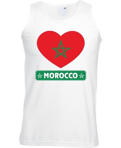 Marokko singlet shirt/ tanktop met Marokaanse vlag in hart wit heren L