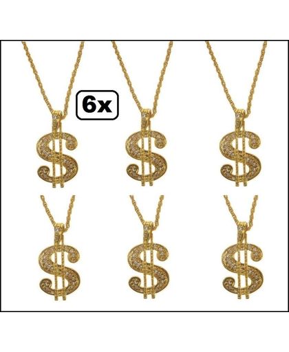 6x Ketting  luxe Dollar groot goud