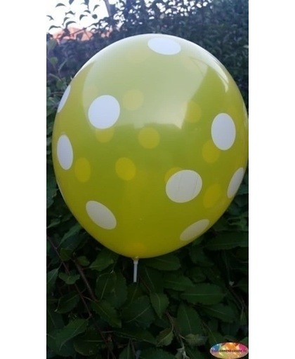 Gele ballon met witte stippen 30 cm hoge kwaliteit MET LOS LEDLAMPJE VOOR IN BALLON