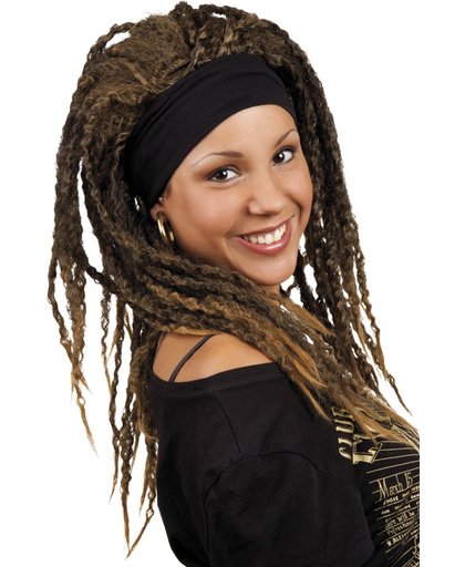 "Kastanjebruine rastapruik met haarband voor vrouwen Verkleedpruik One size"