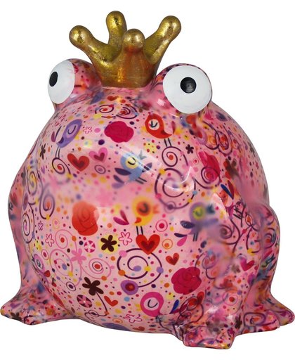 King frog Big Freddy spaarpot |  XL kikker -  roze met vogels | Pomme pidou