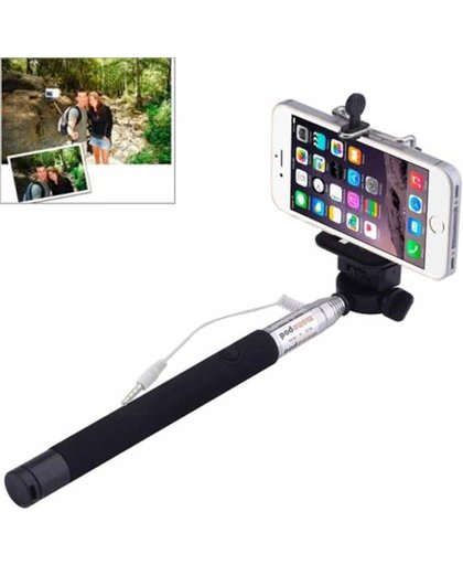Selfie stick zwart monopod met ingebouwde shutter / afdrukknop voor de Smartphone (iPhone / Samsung / HTC / Nokia / Universeel)