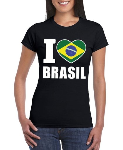 Zwart I love Brazilie supporter shirt dames - Braziliaans t-shirt dames S