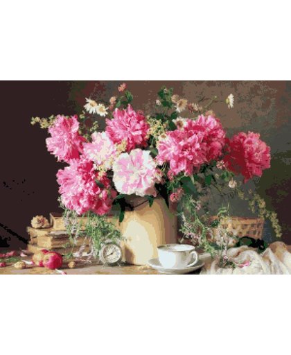 Diamond Painting Stilleven Rose Bloemen met boeken - 50 x 75 cm (Volledige bedekking, vierkante steentjes)