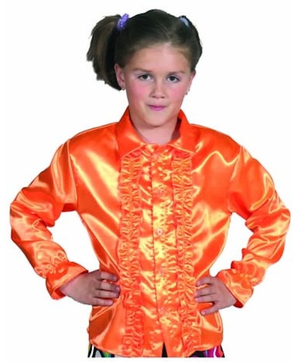 Oranje Hippie blouse met rouches | Hippie verkleedkleding kinderen maat 164