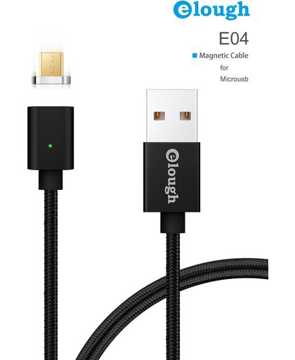 Elough® E04 Magnetische Micro USB oplaadkabel - Magnetisch oplader 2.4A Fast Charge USB Snellader en Datakabel - Reversible Nylon gevlochten Micro Oplaadkabel - Sterke Magneet - Geschikt voor de Honor modellen - Zwart