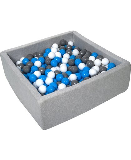 Ballenbak - stevige ballenbad - 90x90 cm - 450 ballen - wit, blauw, grijs.