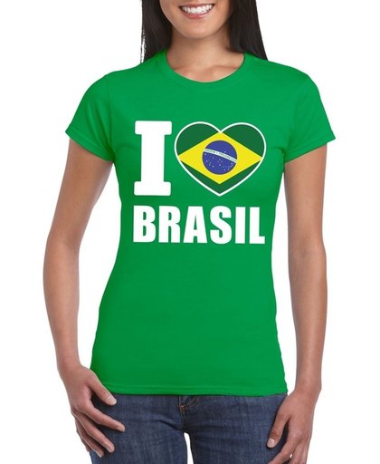 Groen I love Brazilie supporter shirt dames - Braziliaans t-shirt dames S